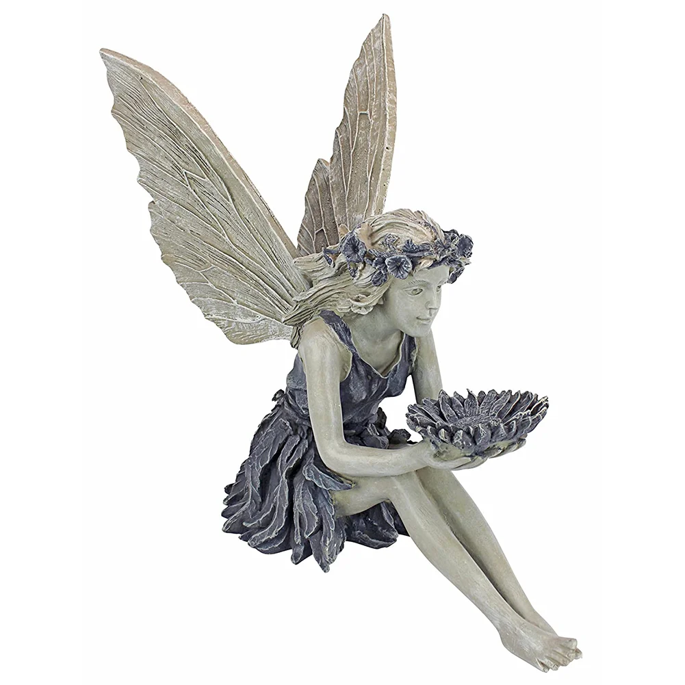 Flower Fairy Sitting Figurines Resin Craft Ornament Yard Art Garden Decor