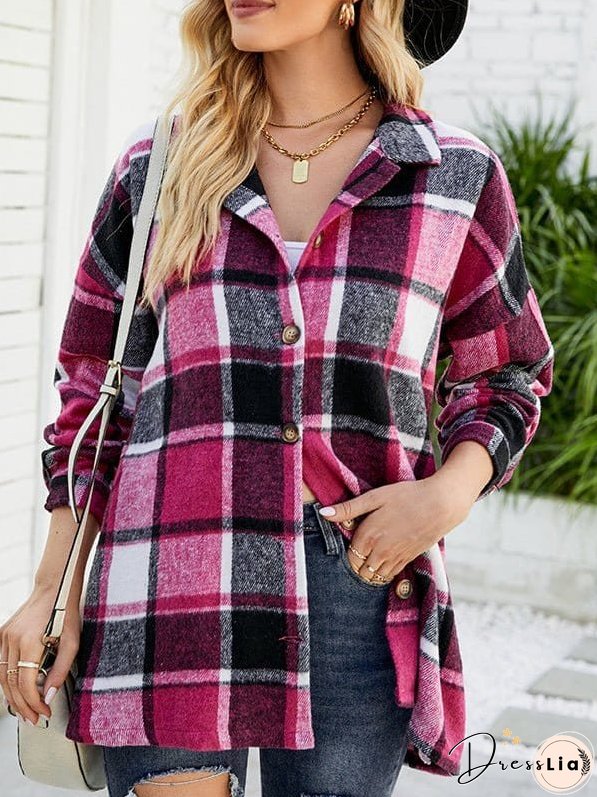 Button-Up Plaid Shirt Jacket
