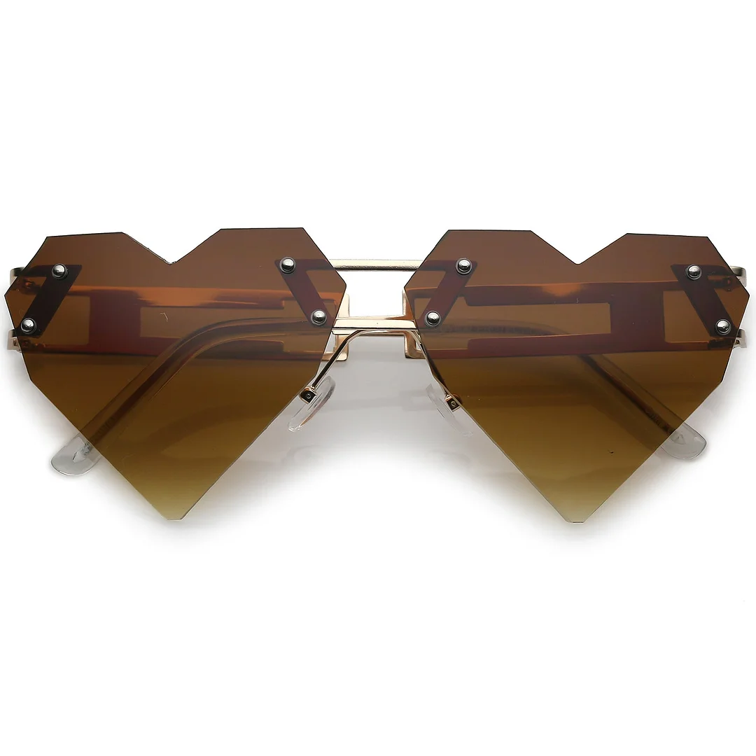 Oversize Laser Cut Heart glasses With Metal Arms Rivet Tinted Lens 60mm