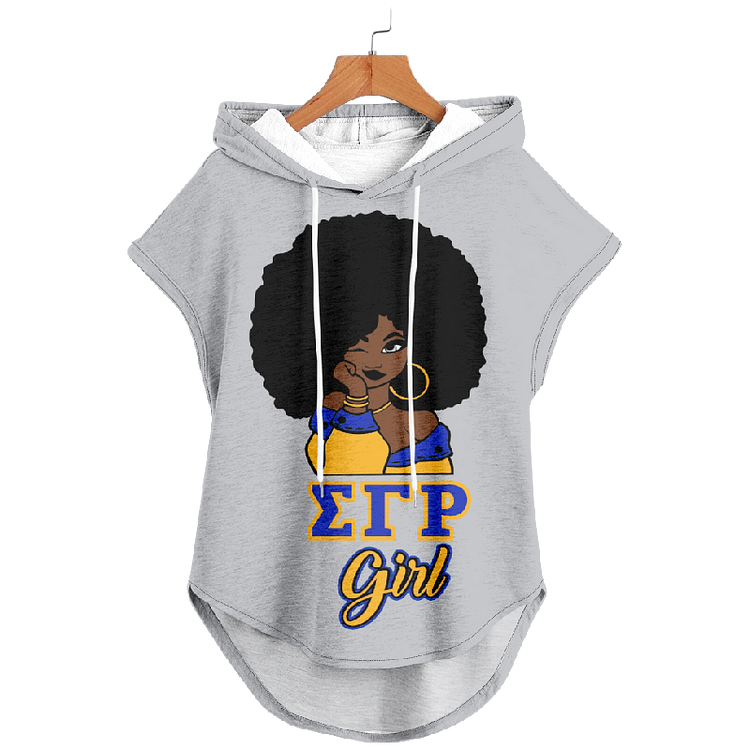Girl Art Print Sleeveless Drawstring Hoodie