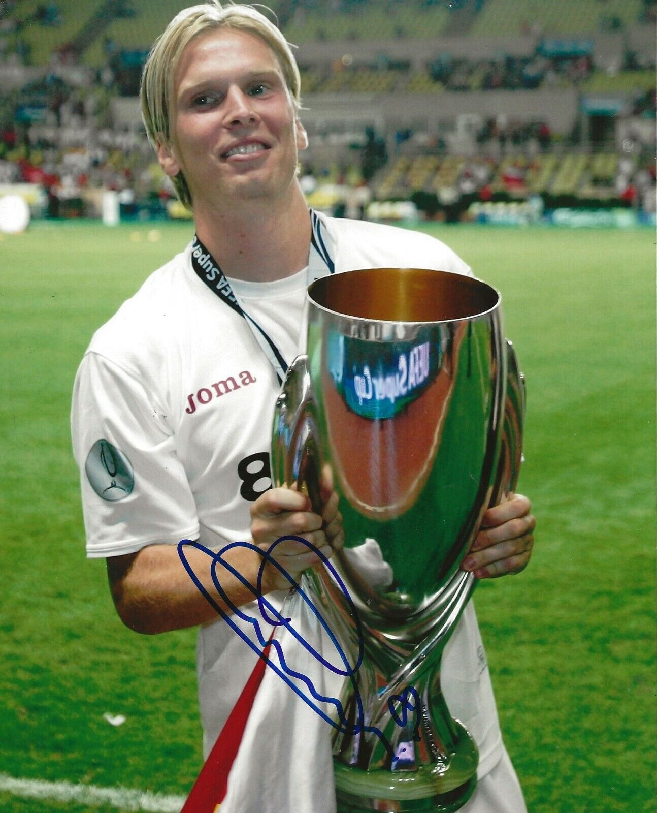 Christian Poulsen signed Sevilla FC Super Cup Trophy 8x10 Photo Poster painting autographed