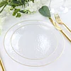 10 Pack | Clear Hammered 7" Round Plastic Dessert Appetizer Plates With Gold Rim, Disposable Salad Party Plate