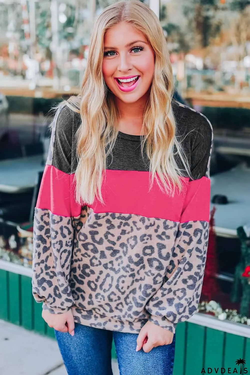 Color Block  Patchwork Puff Sleeve Top