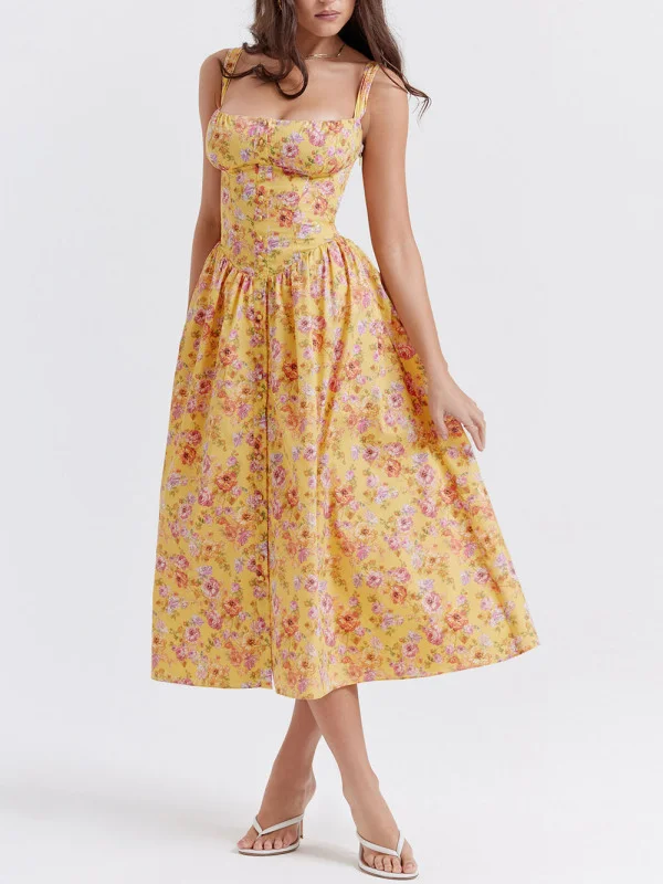 Retro sexy printed tube top sundress