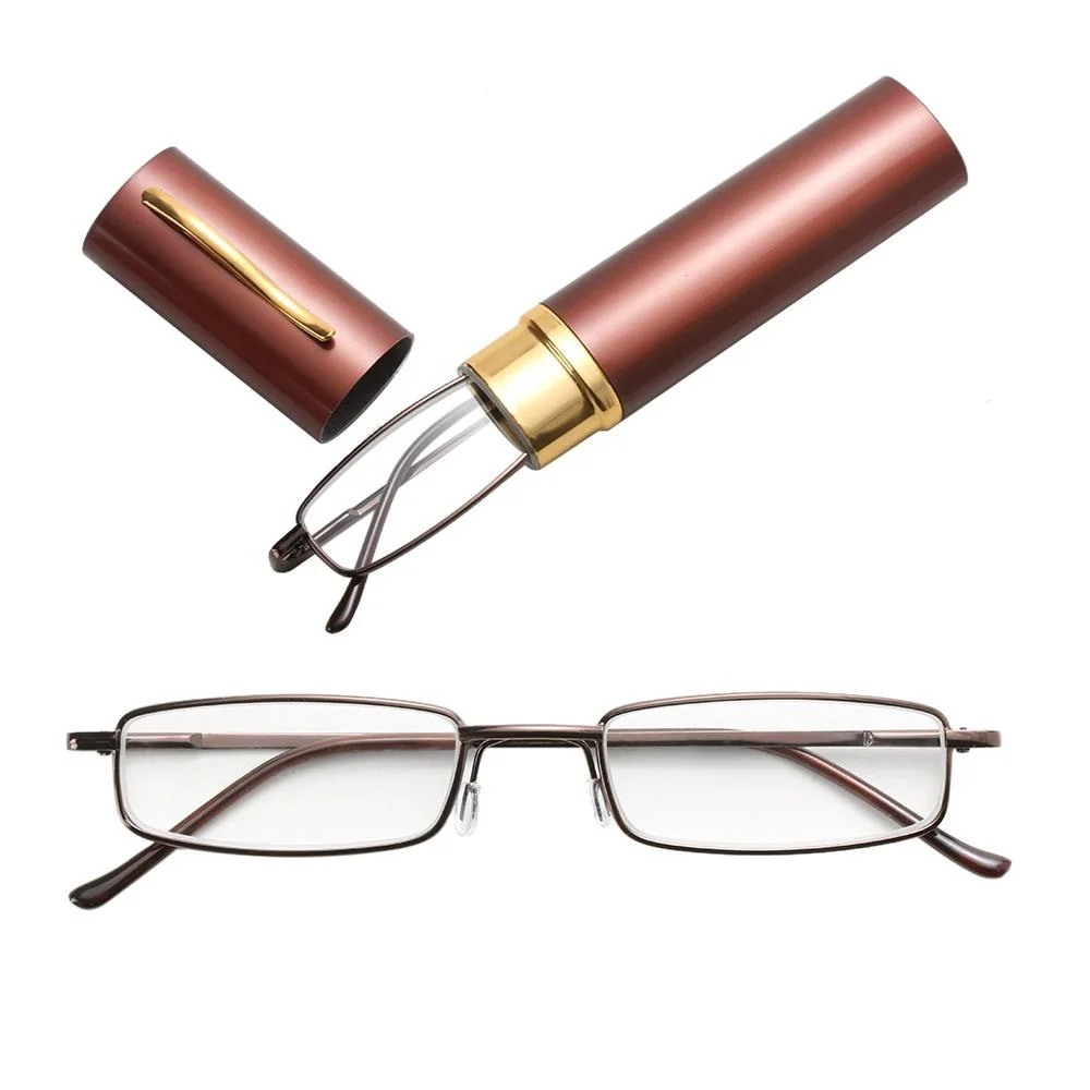 Reading Glasses Metal Spring Foot Portable Presbyopic Glasses with Tube Case +2.00D
