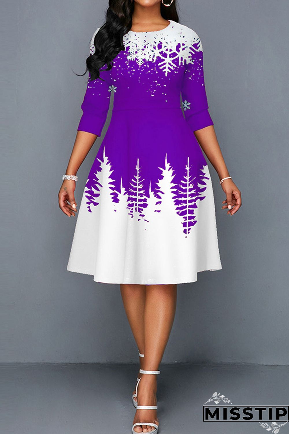 Blue Casual Print Patchwork O Neck A Line Dresses