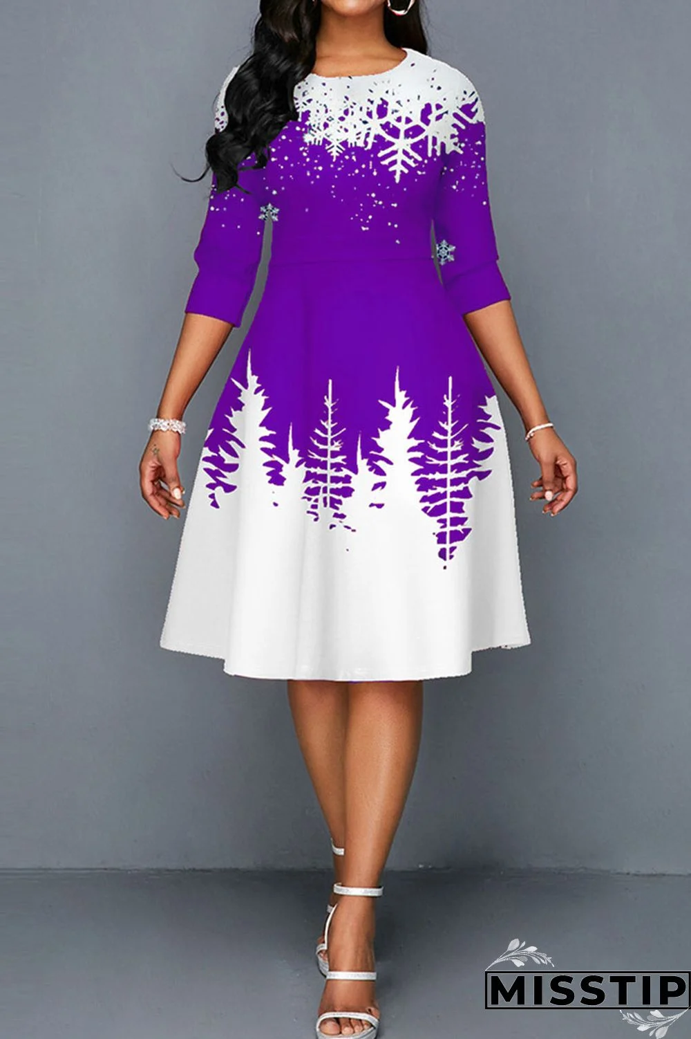 Blue Casual Print Patchwork O Neck A Line Dresses