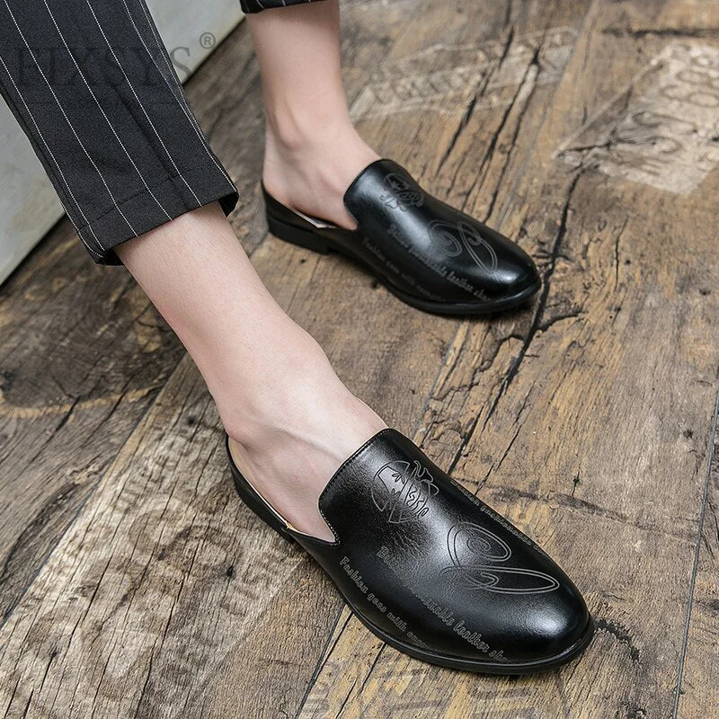 FIXSYS Arrive Man Casual Shoes Summer Breathable Slippers Fashion Leather Men Mules Outdoor Half Shoes Retro Slides Half Loafers