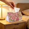 (24cm)Pink Pearl Rose Butterfly 24cm DIY Diamond Painting Rhinestones Decorative Tissue Box Reusable Crystal Mosaic PU Tissue Holder for Home Car Desk Decoration Craft
