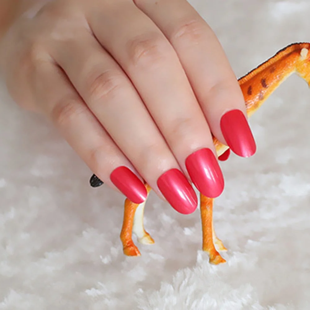 24Pcs Shiny Nude Oval Fake Nails For Children Natural Artificial Press On False Nails DIY Finger Tip Manicure Tools-Nail Inspo