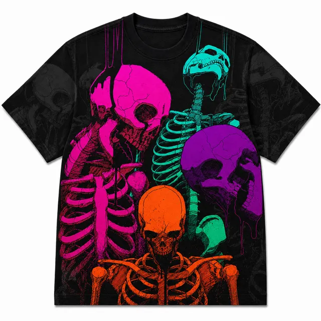 Street Neon Skeletons Cotton T-Shirt