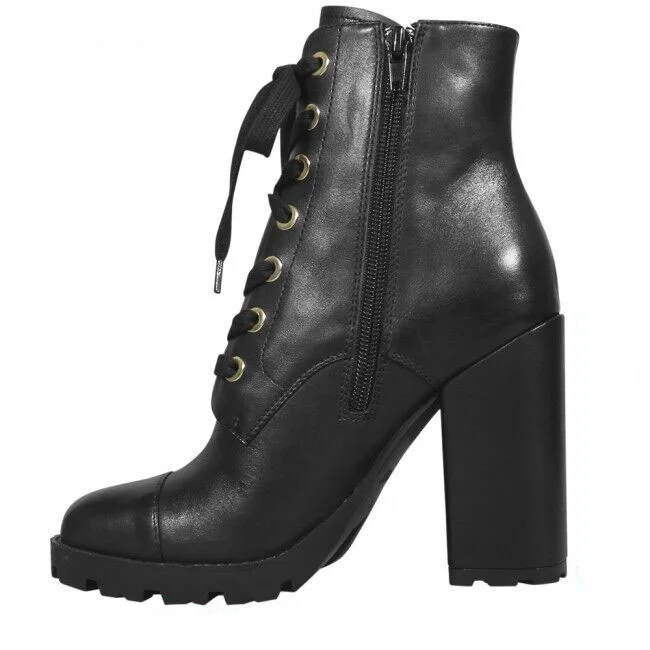 Custom Made Tread Sole Lace Up Ankle Boots in Black |FSJ Shoes