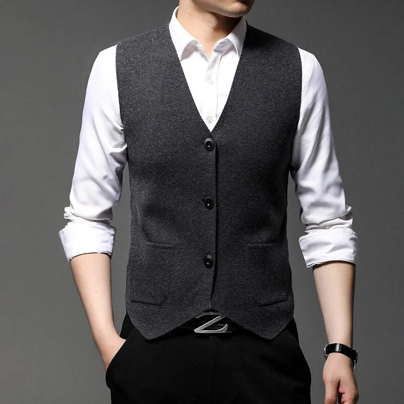 Oocharger Spring and Autumn New Arrivals Men's Sleeveless Knitting Cardigan Men V-Neck Fashion Single Breasted Suit Sweater Vest