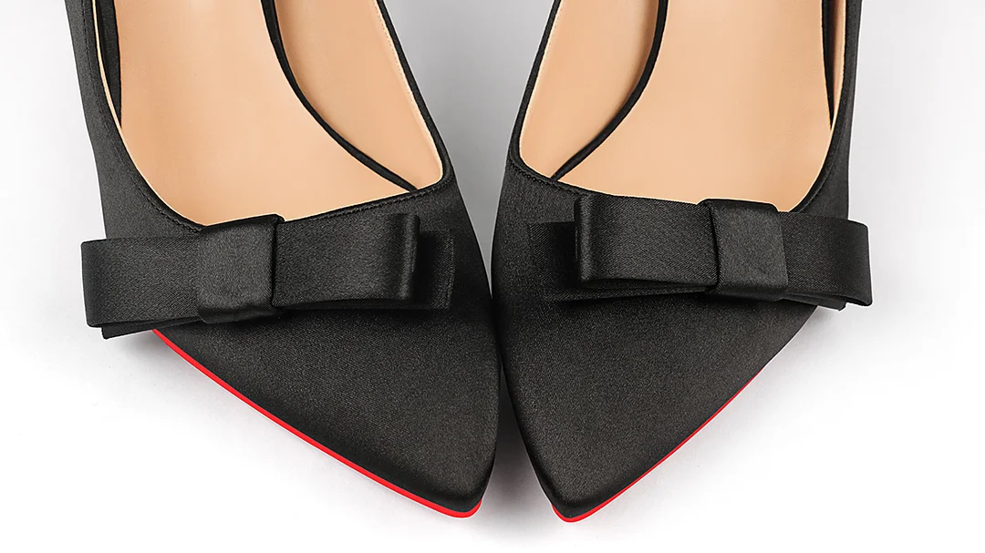 100mm Red Bottom Women's Party Wedding Heels Bowknot Silk Pumps-MERUMOTE