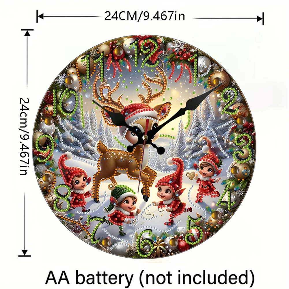 5D DIY Christmas Deer Diamond Painting Clock Kits Diamond Art Wall Clock Decor