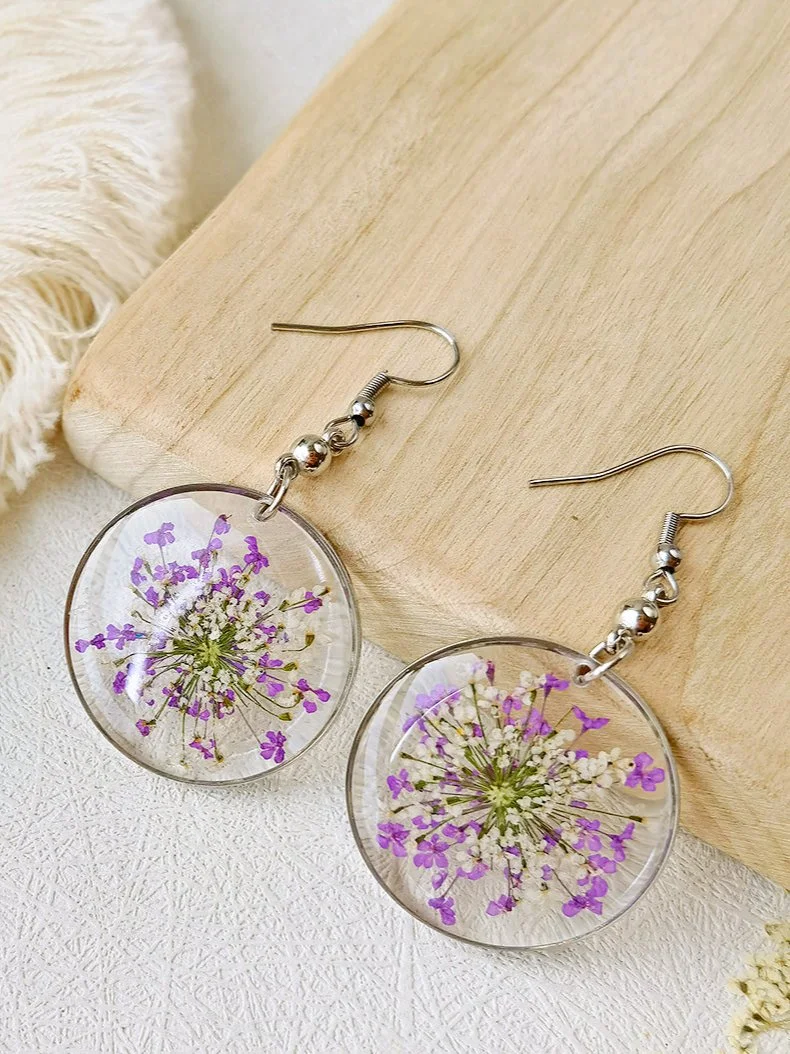 Forget Me Not Queen Anne Lace Resin Pressed Flower Earrings