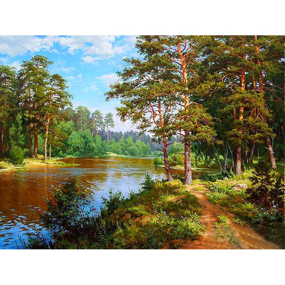 

40*30CM-Round Drill Diamond Painting-Forest River, 501 Original