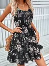 Women's Elegant Sleeveless Floral Printed Elastic Waist Strap Short Dress