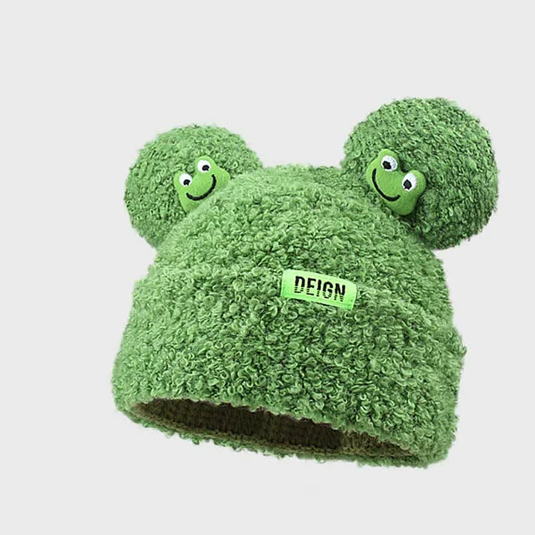 Cute Cartoon Frog Ears Knit Plush Hat - Modakawa modakawa