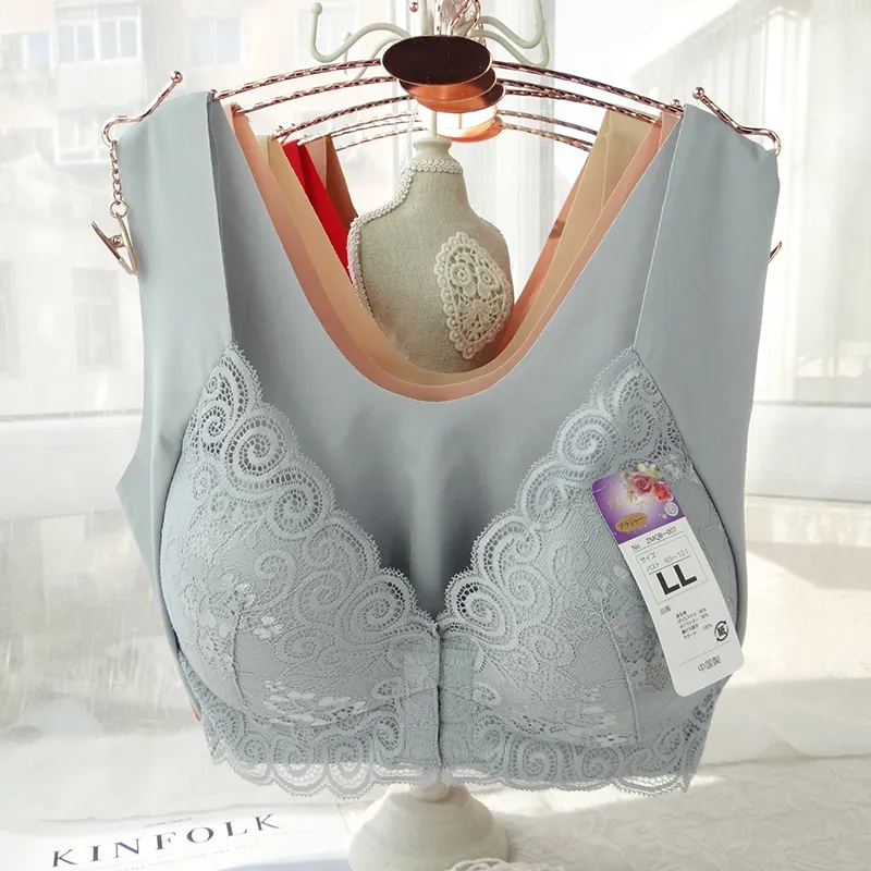 Bras-Plus Size Women Seamless Lace Bralette Wire Free Bra Front Closure Push Up Soutien Gorge One Piece Bras Cup L 2L 3L 4L 5L 6L Bh-Bras           new