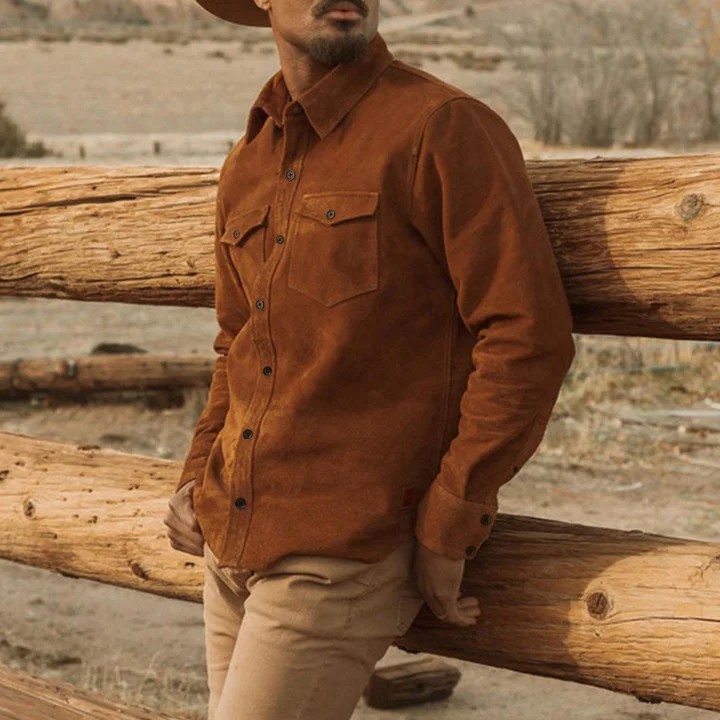 Wearshes Men'S Western Casual Solid Color Breasted Shirt Jacket