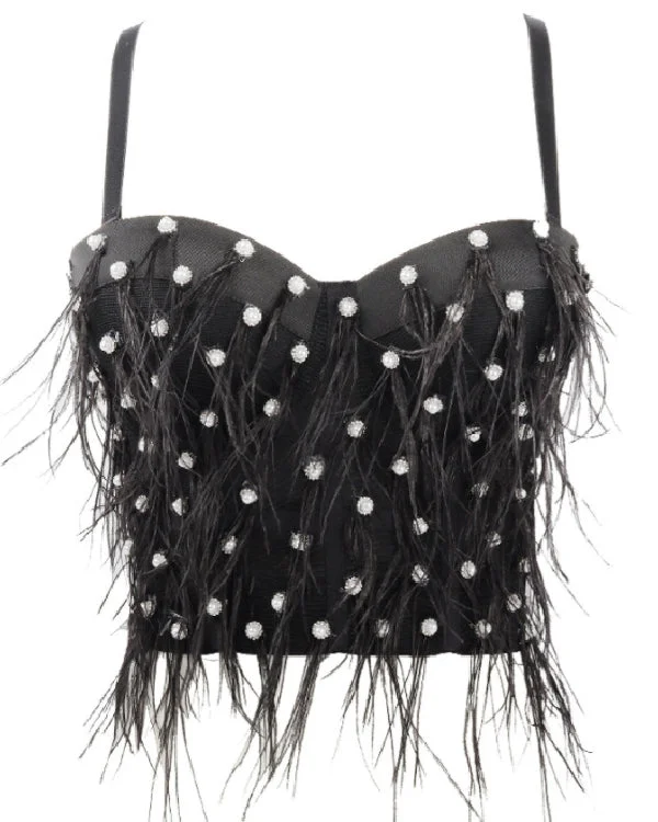 Sexy Denim Feather Tassel Outer Corset 