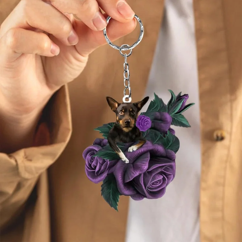 VigorDaily Australian Kelpie In Purple Rose Acrylic Keychain PR105