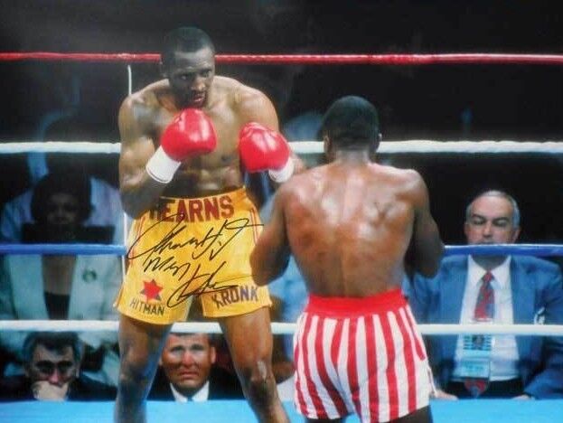 THOMAS HITMAN HEARNS SIGNED 16x12 BOXING Photo Poster painting v SUGAR RAY LEONARD PROOF & COA