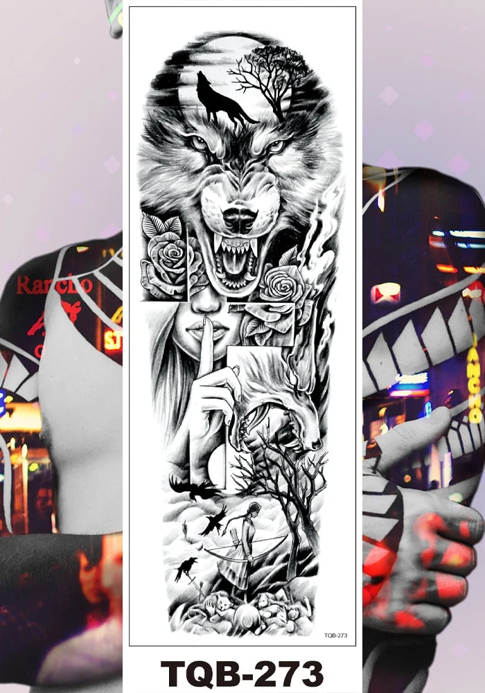 Full Flower Arm Temporary Tattoo Stickers Man Woman Girls Body Leg Fake Tatoo Sexy Beauty Snake Bear Owl Fox Mermaid Egypt Queen