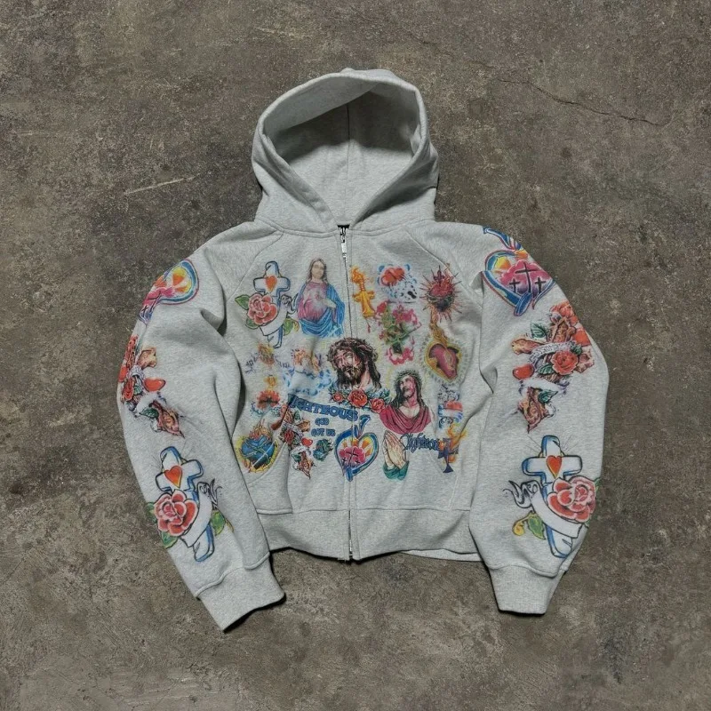 Parigaminghub European Summer Outfits – Cartoon Animation Printed Zipper Hoodie for Women  