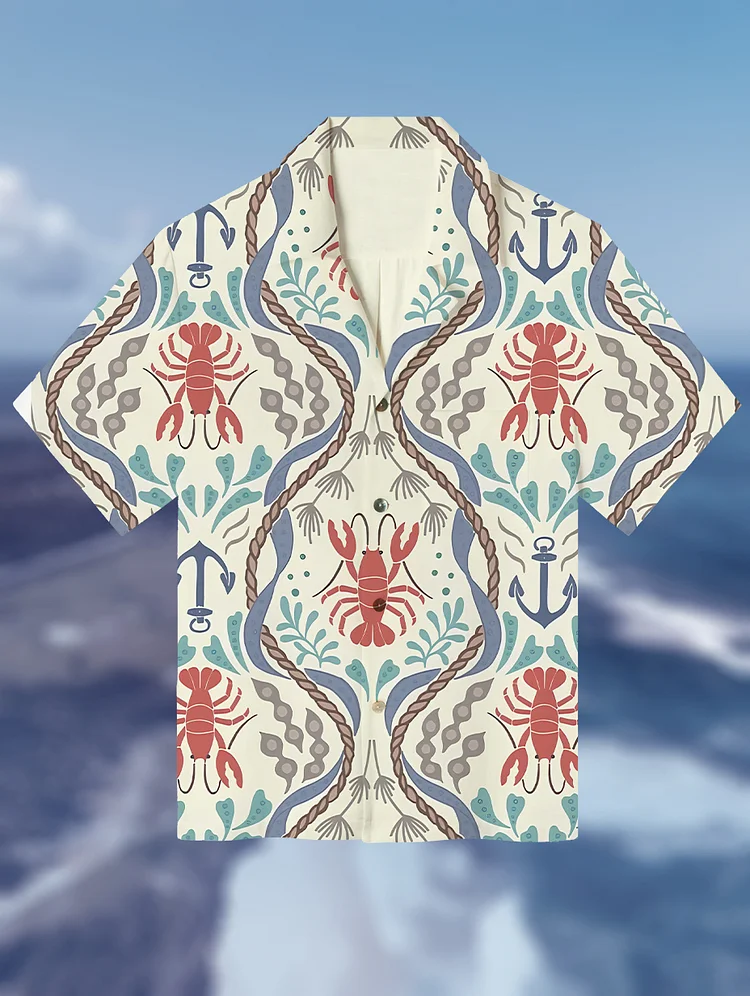 Men's Marine Art Lobster Anchor Print Shirt