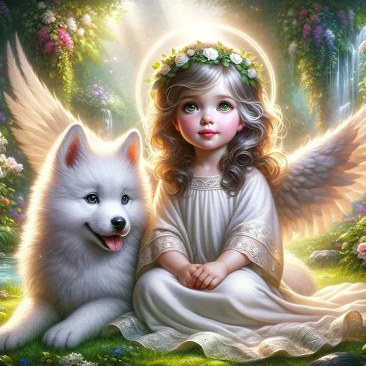 Angel Girl and Dog 5D Diamond Painting 