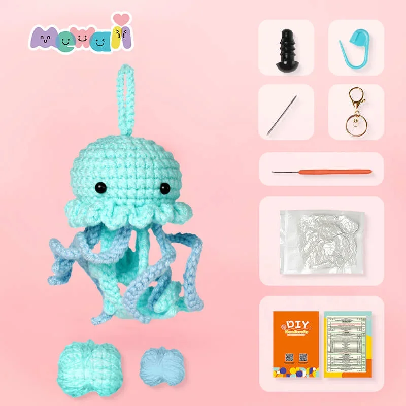 Mewaii Easy Crochet Kits For Beginner Kawaii Red and Blue Octopus Beginners  Crochet Kit with Easy Peasy Yarn-6pcs