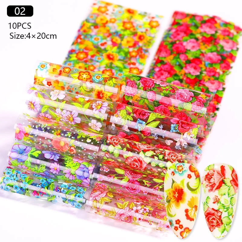 10Pcs/Bag Marble Nail Art Transfer Foil Sticker Flower French Tip Wraps Adhesive Decals Nails Decoration Manicures Accessories-Nail Inspo