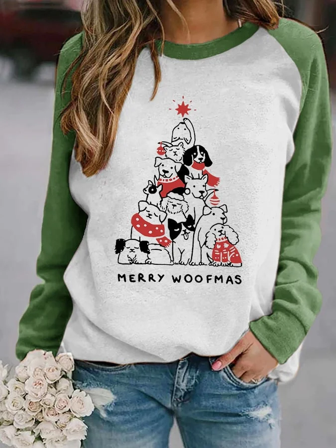 Women's Christmas "MERRY WOOFMAS" Printed Casual Sweatshirt-mysite