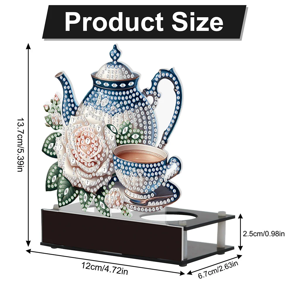 5D DIY Teapot Teacup Diamond Art Mini Candle Holder for Aromatherapy Art Crafts