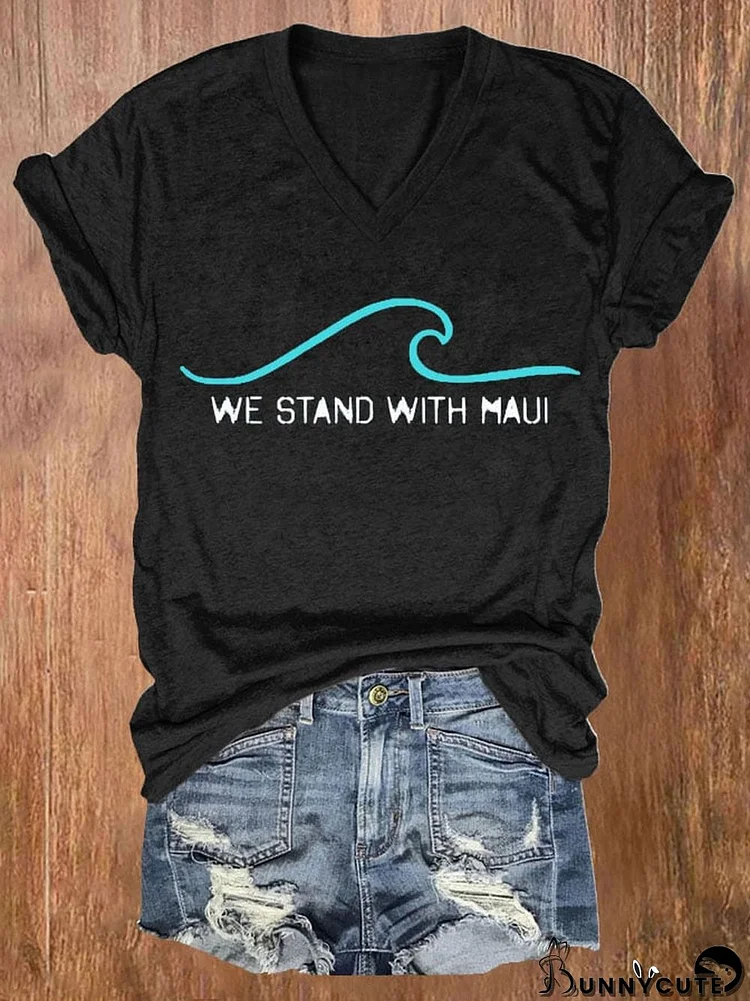 Women's We Stand With Maui Print Short Sleeve T-Shirt