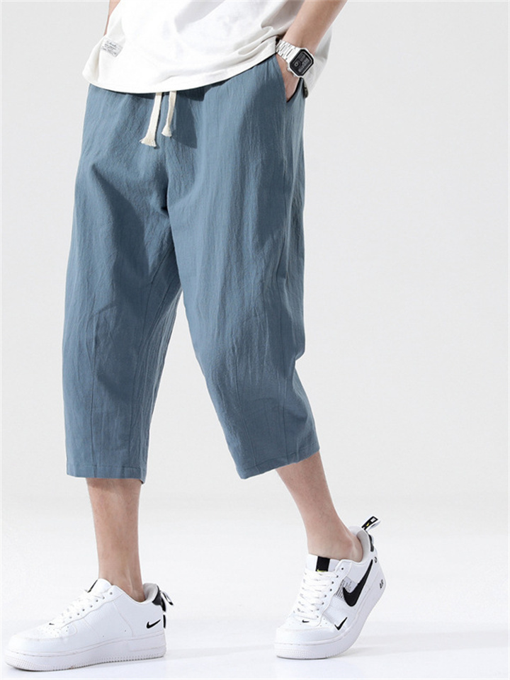 Men's Casual Pants Summer Thin Section Loose Cotton Seven-minute Pants