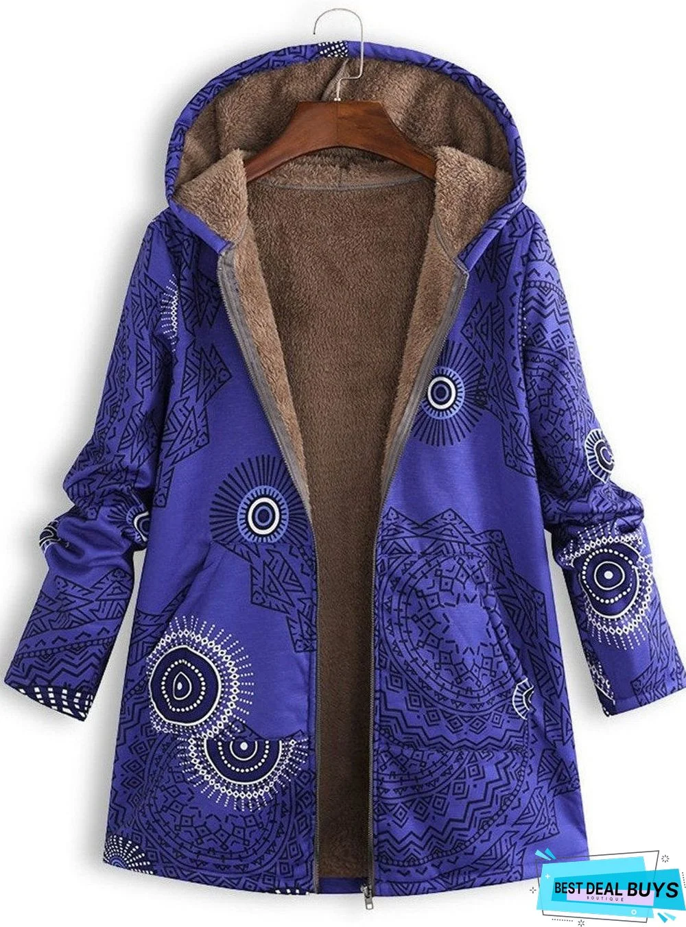 Hooded Abstract Print Coat