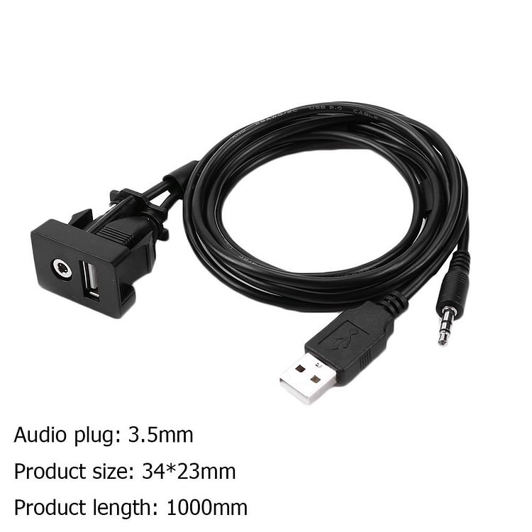 Dash USB Port Panel 3.5mm AUX USB Extension Cable for