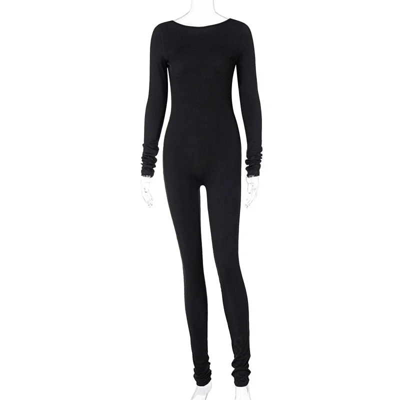 Dulzura Ribbed Knitted Women Long Sleeve Jumpsuit Backless Bodycon Sexy Sporty Streetwear 2020 Autumn Winter Club Solid