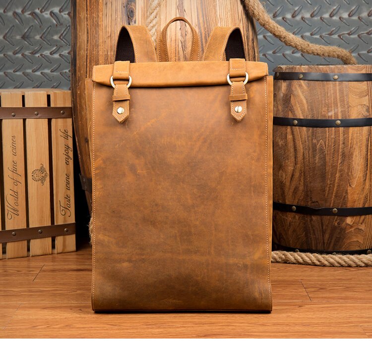 Front View of Woosir Vintage Leather Backpacks Mens Business Travel