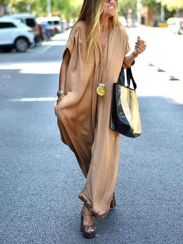 V-Neck Short-Sleeved Jumpsuit