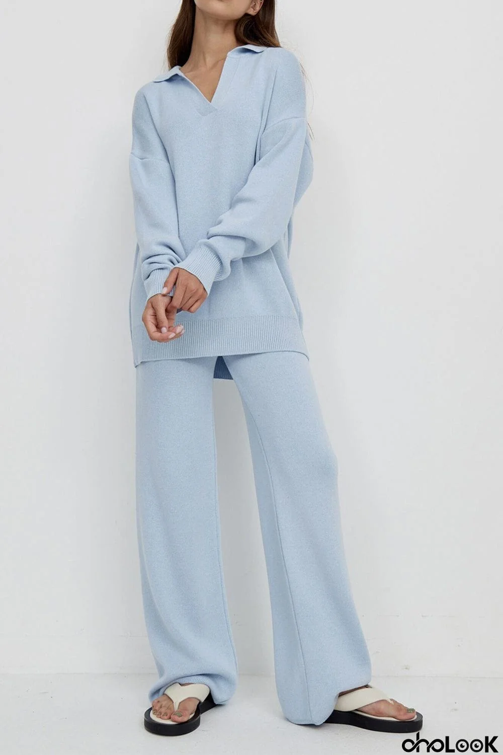 Dropped Shoulder Sweater and Long Pants Set