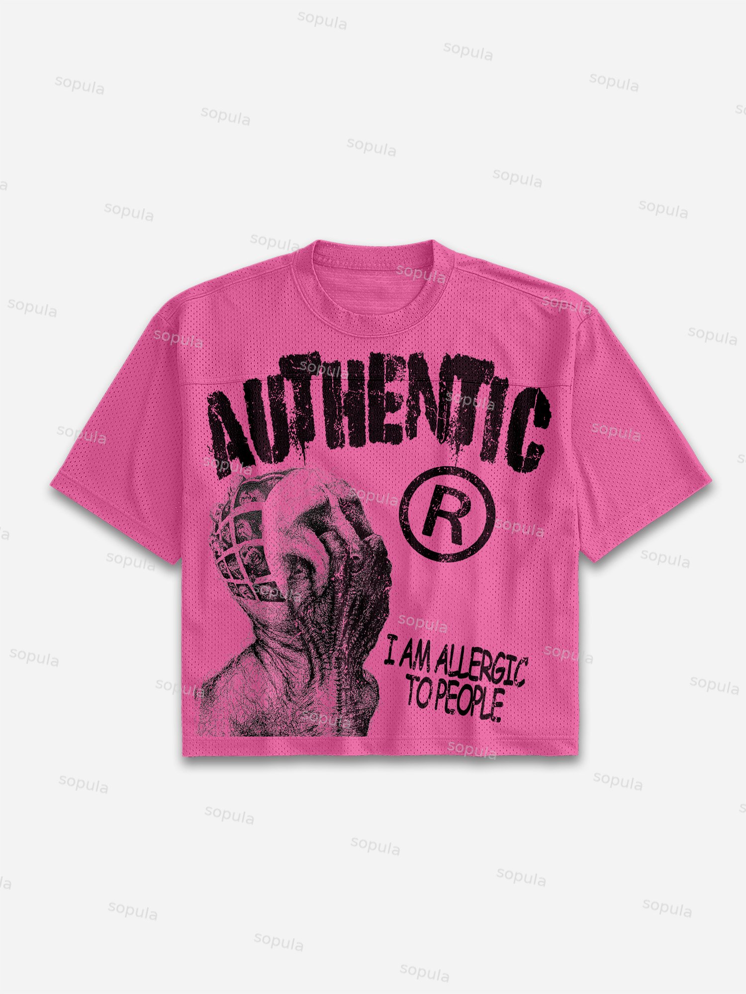I Am Allergic To People Graphic Print Mesh Football Jersey T-shirt - SOPULA