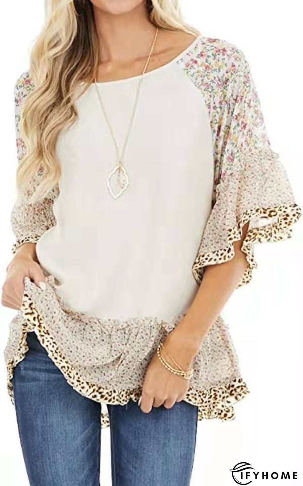 Paisley Short Sleeve Printed Cotton-blend Crew Neck Vintage Summer Deep Gray Top | IFYHOME