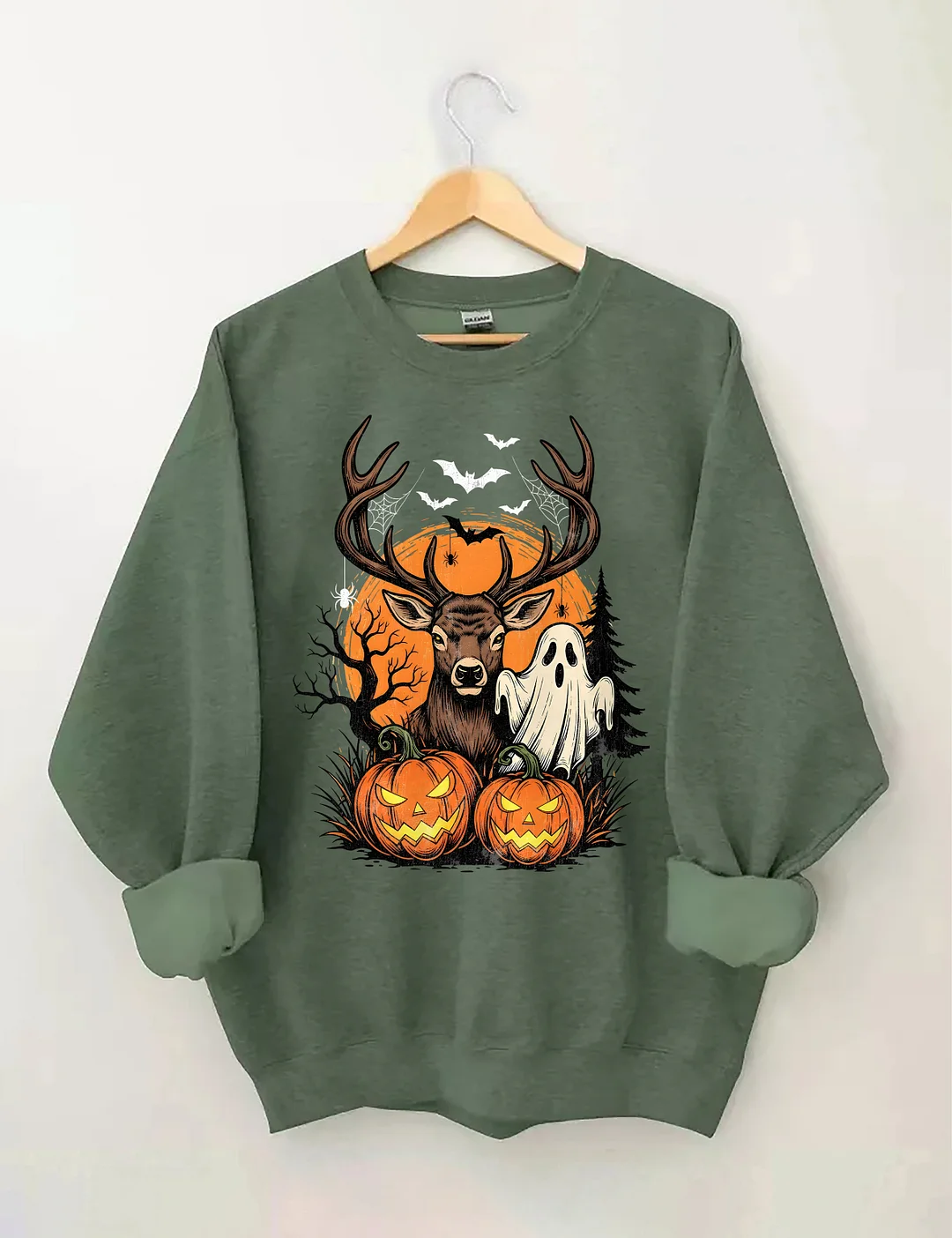 Halloween Deer Ghost and Pumpkins Sweatshirt
