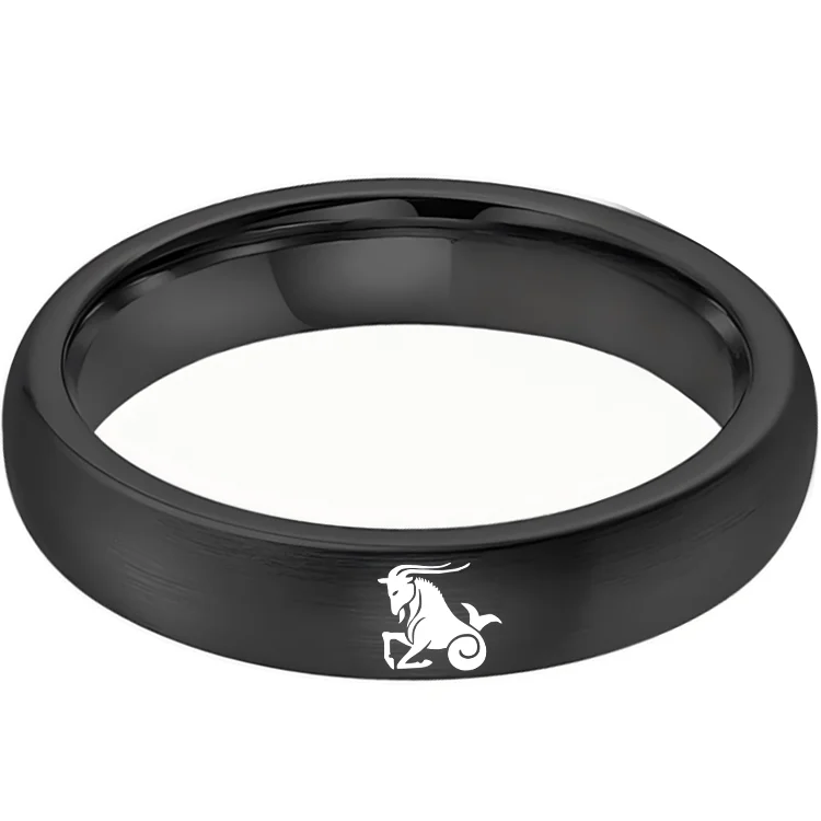 4MM 6MM 8MM Black Capricorn Tungsten Carbide Rings Prints Laser Design Domed Top Tungsten Wedding Bands