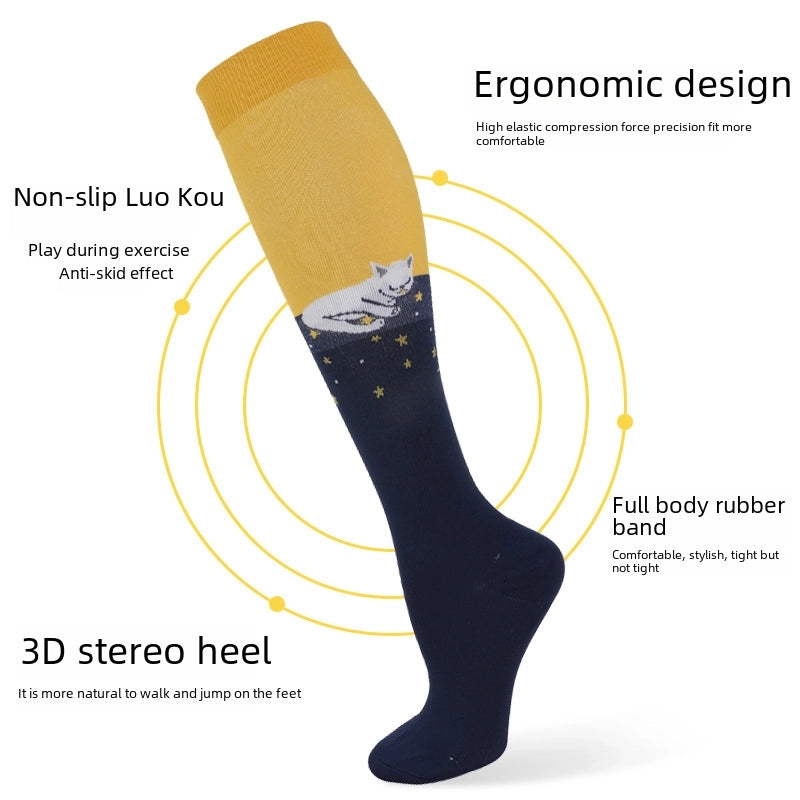 Compression Socks Calf Socks Printed Elastic Socks Sports Cycling Running Yoga Socks Men’s Long Tube Compression Socks Women