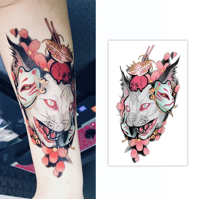 Colorful The Cat Demon Fake Tattoo Stickers for Men Women Arm Body Art Waterproof Temporary Tattos Tatuajes Temporales Decals